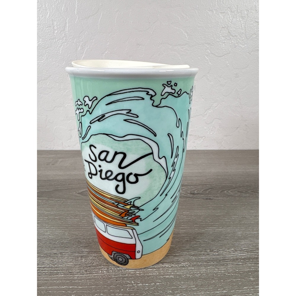 Starbucks San Diego Local Collection Ceramic Traveler Tumbler Mug 12oz Surf Van - Picture 4 of 8